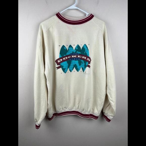 Vintage 90s Dockers World Embroidered Sweatshirt Vtg Levi Strauss Size L Korea - Picture 1 of 9
